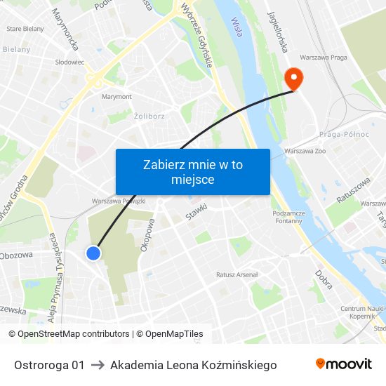 Ostroroga 01 to Akademia Leona Koźmińskiego map