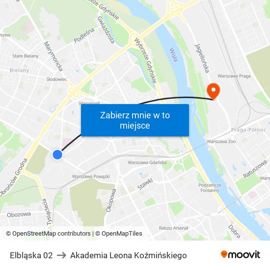 Elbląska 02 to Akademia Leona Koźmińskiego map