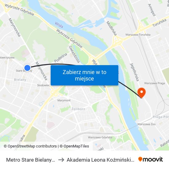 Metro Stare Bielany 04 to Akademia Leona Koźmińskiego map