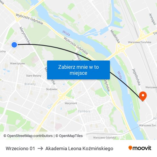 Wrzeciono 01 to Akademia Leona Koźmińskiego map