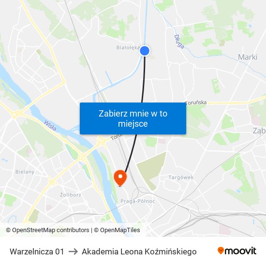 Warzelnicza 01 to Akademia Leona Koźmińskiego map