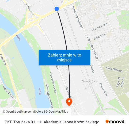 PKP Toruńska 01 to Akademia Leona Koźmińskiego map