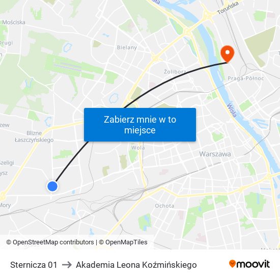 Sternicza 01 to Akademia Leona Koźmińskiego map