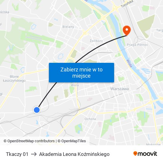 Tkaczy 01 to Akademia Leona Koźmińskiego map