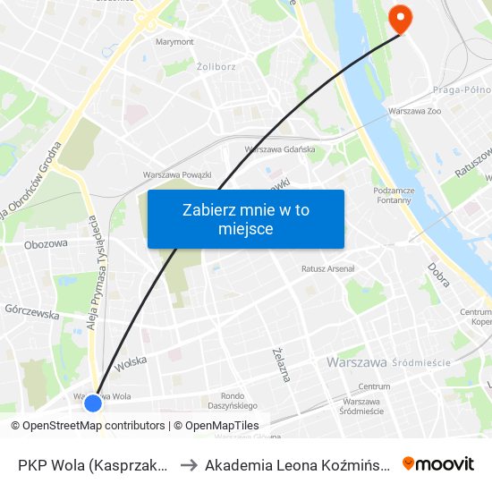 PKP Wola (Kasprzaka) 02 to Akademia Leona Koźmińskiego map