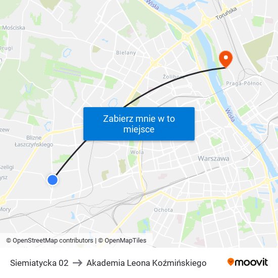 Siemiatycka 02 to Akademia Leona Koźmińskiego map