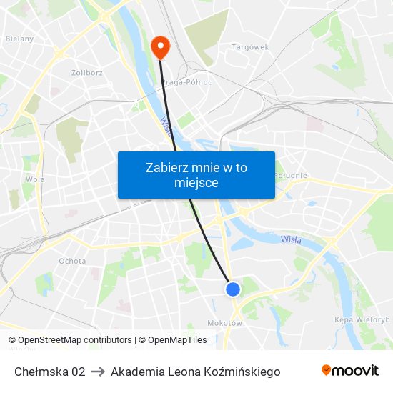 Chełmska 02 to Akademia Leona Koźmińskiego map