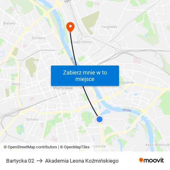 Bartycka 02 to Akademia Leona Koźmińskiego map