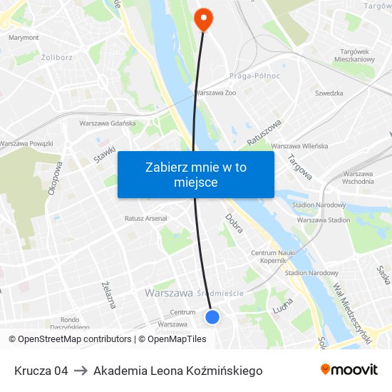 Krucza 04 to Akademia Leona Koźmińskiego map