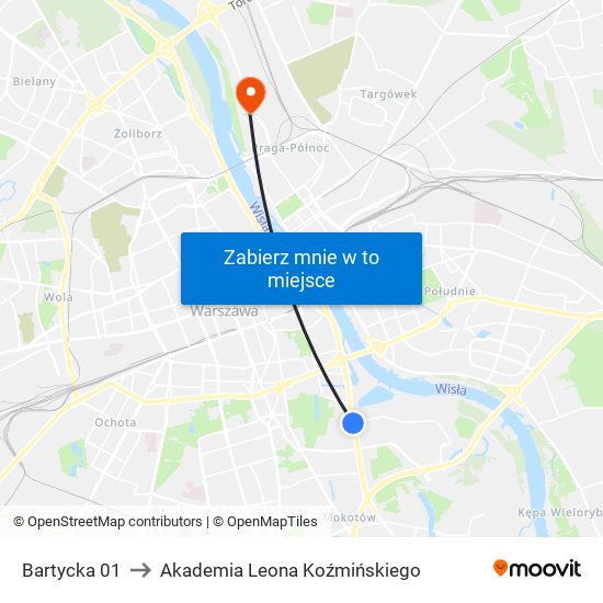 Bartycka 01 to Akademia Leona Koźmińskiego map