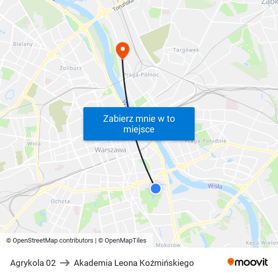 Agrykola to Akademia Leona Koźmińskiego map