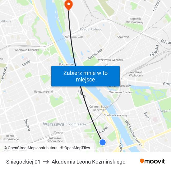 Śniegockiej 01 to Akademia Leona Koźmińskiego map