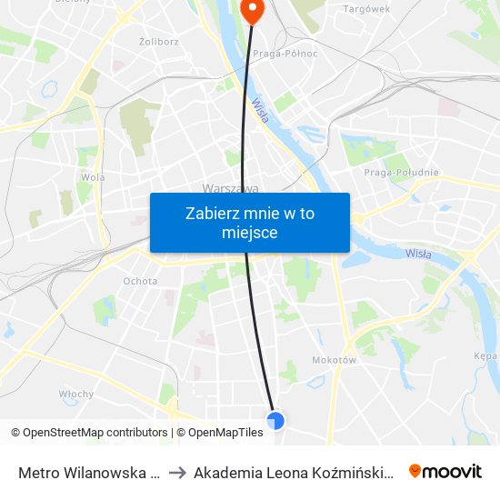 Metro Wilanowska to Akademia Leona Koźmińskiego map