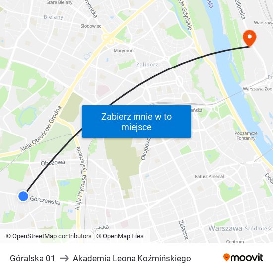 Góralska 01 to Akademia Leona Koźmińskiego map