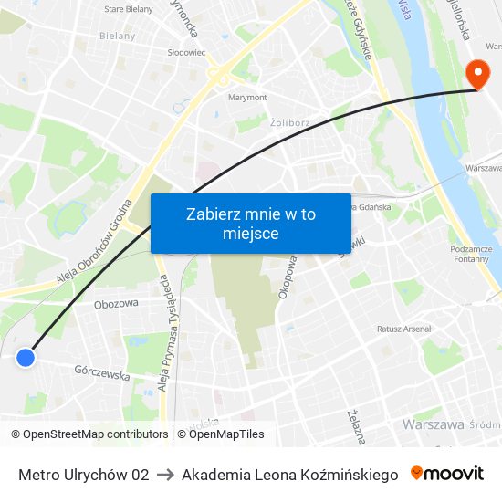 Metro Ulrychów 02 to Akademia Leona Koźmińskiego map