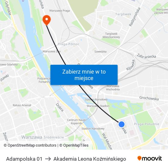 Adampolska 01 to Akademia Leona Koźmińskiego map