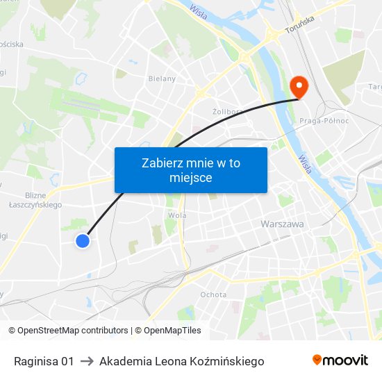 Raginisa 01 to Akademia Leona Koźmińskiego map