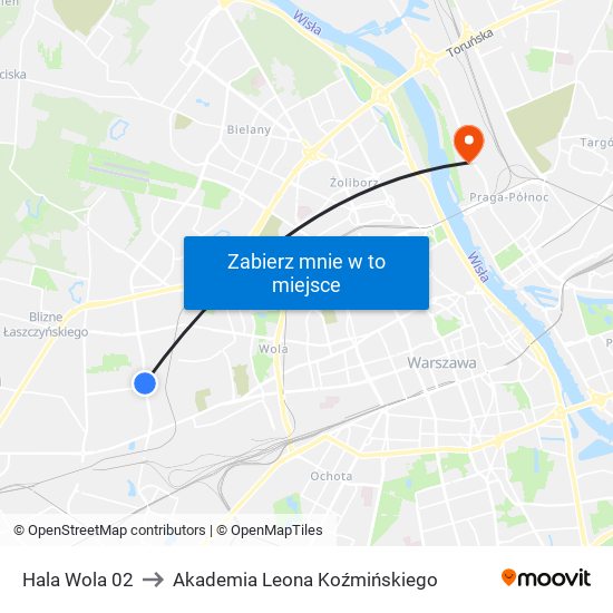 Hala Wola 02 to Akademia Leona Koźmińskiego map