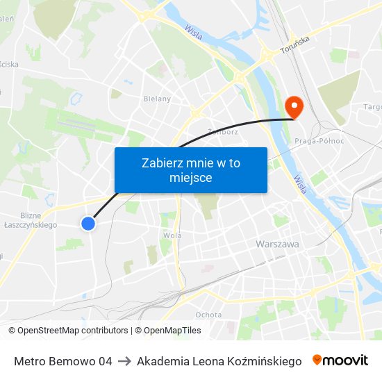 Metro Bemowo 04 to Akademia Leona Koźmińskiego map