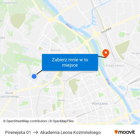 Pirenejska 01 to Akademia Leona Koźmińskiego map