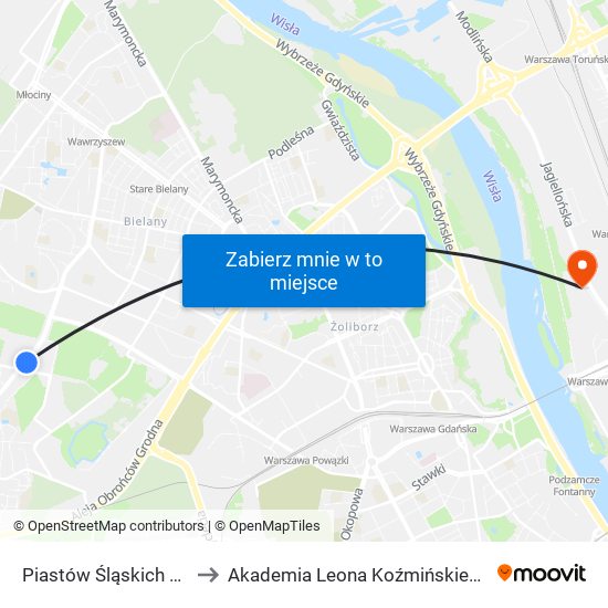 Piastów Śląskich 01 to Akademia Leona Koźmińskiego map