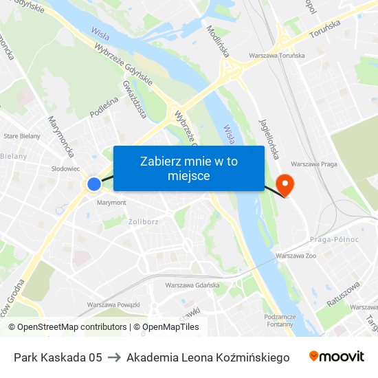 Park Kaskada 05 to Akademia Leona Koźmińskiego map