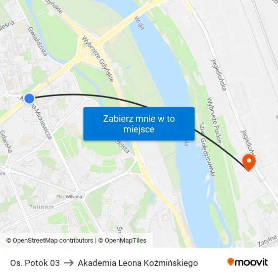 Os. Potok to Akademia Leona Koźmińskiego map