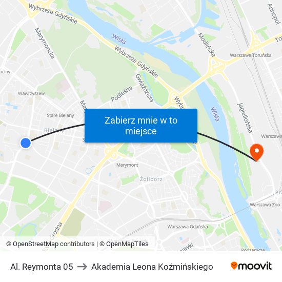 Al. Reymonta 05 to Akademia Leona Koźmińskiego map