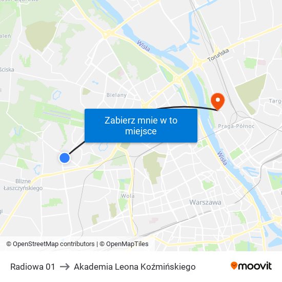 Radiowa 01 to Akademia Leona Koźmińskiego map