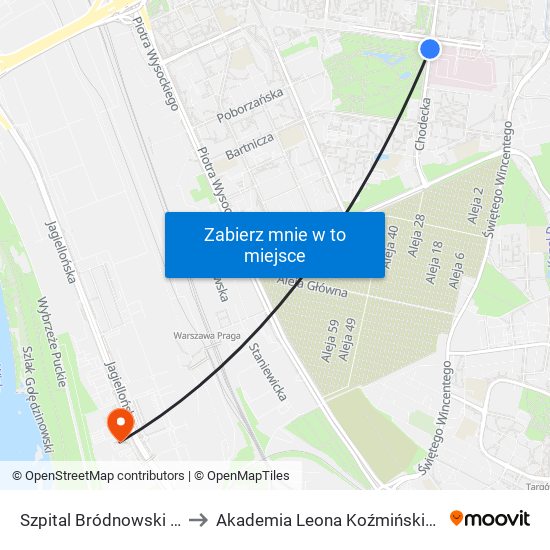 Szpital Bródnowski 03 to Akademia Leona Koźmińskiego map