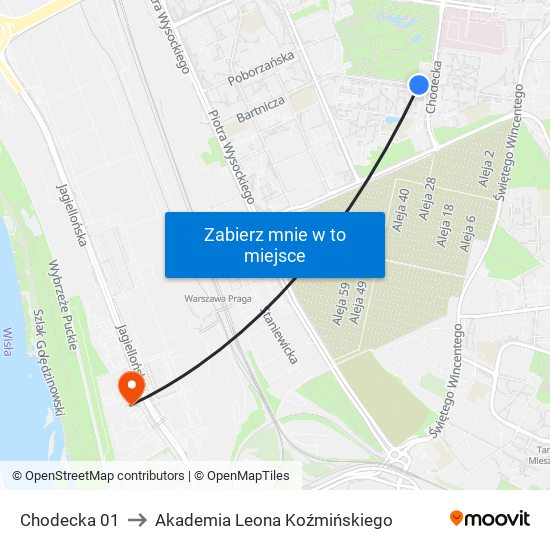 Chodecka 01 to Akademia Leona Koźmińskiego map