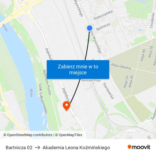 Bartnicza to Akademia Leona Koźmińskiego map