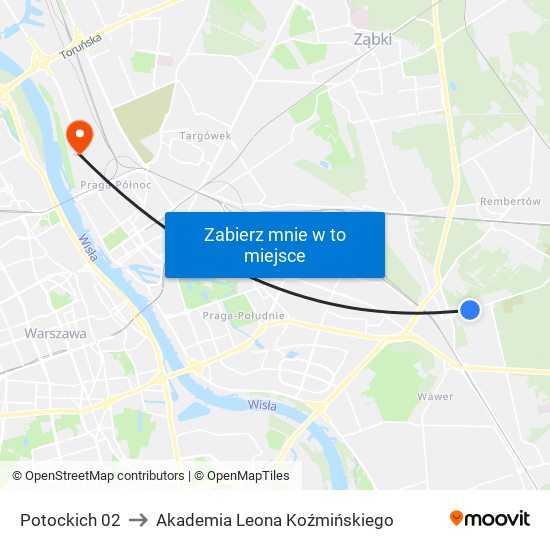 Potockich 02 to Akademia Leona Koźmińskiego map