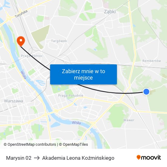 Marysin 02 to Akademia Leona Koźmińskiego map