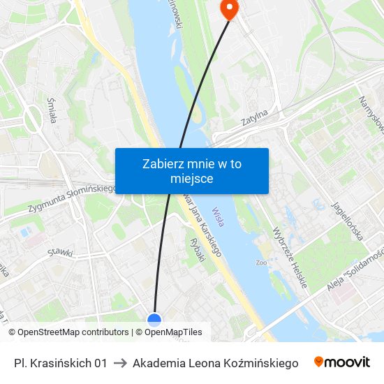 Pl. Krasińskich 01 to Akademia Leona Koźmińskiego map