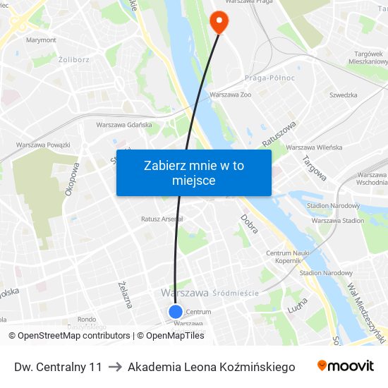 Dw. Centralny 11 to Akademia Leona Koźmińskiego map