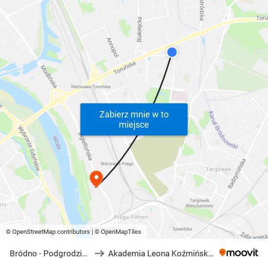 Bródno - Podgrodzie 03 to Akademia Leona Koźmińskiego map