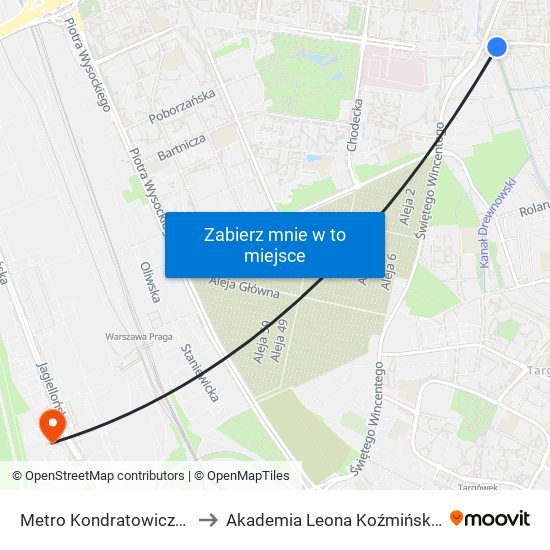 Metro Kondratowicza 04 to Akademia Leona Koźmińskiego map