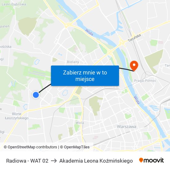 Radiowa - WAT 02 to Akademia Leona Koźmińskiego map