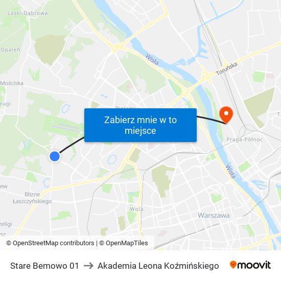 Stare Bemowo 01 to Akademia Leona Koźmińskiego map