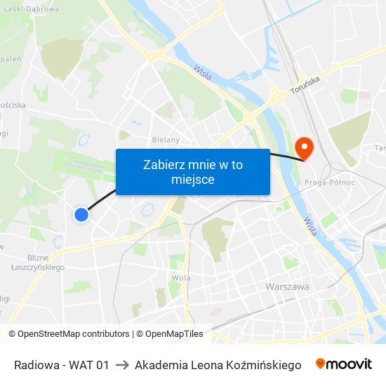 Radiowa - WAT 01 to Akademia Leona Koźmińskiego map