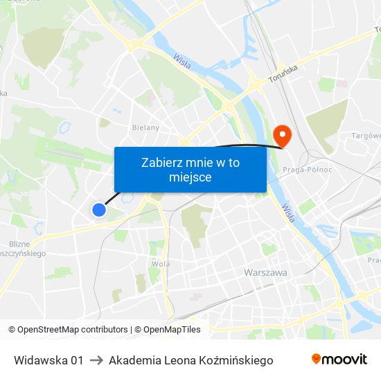 Widawska 01 to Akademia Leona Koźmińskiego map