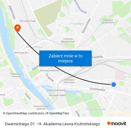 Dwernickiego 01 to Akademia Leona Koźmińskiego map