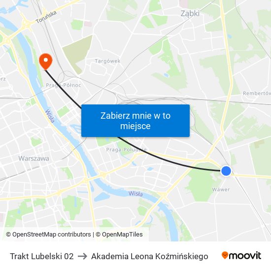 Trakt Lubelski 02 to Akademia Leona Koźmińskiego map