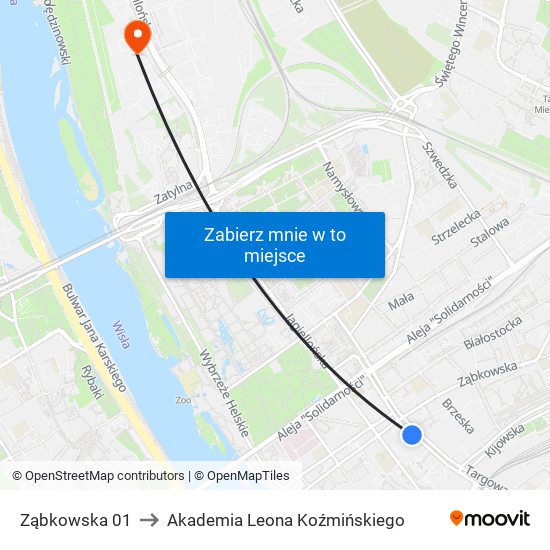 Ząbkowska 01 to Akademia Leona Koźmińskiego map