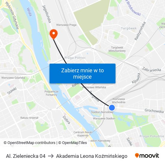 Al. Zieleniecka 04 to Akademia Leona Koźmińskiego map