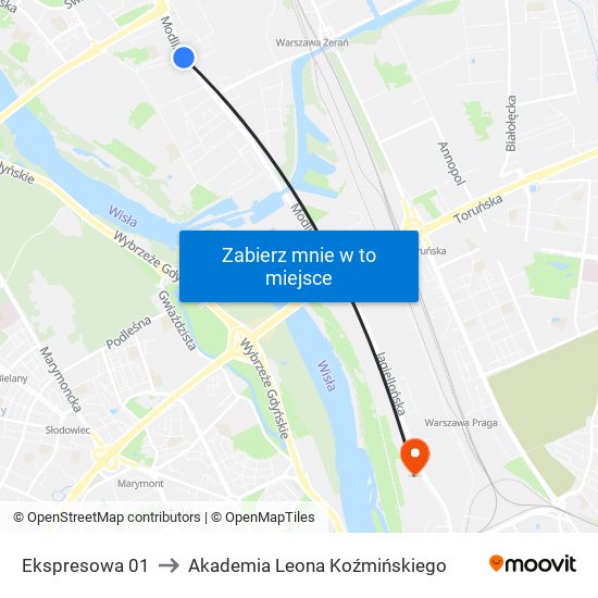 Ekspresowa 01 to Akademia Leona Koźmińskiego map