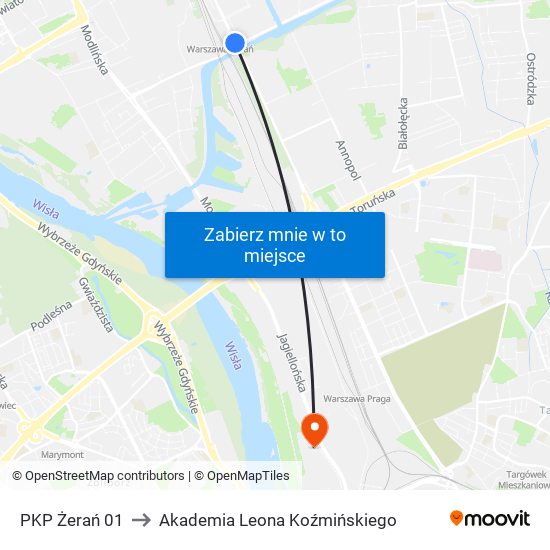 PKP Żerań 01 to Akademia Leona Koźmińskiego map