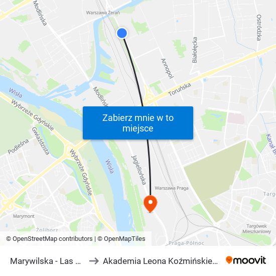 Marywilska-Las to Akademia Leona Koźmińskiego map