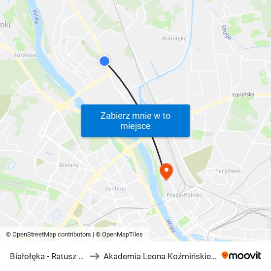 Białołęka - Ratusz 02 to Akademia Leona Koźmińskiego map